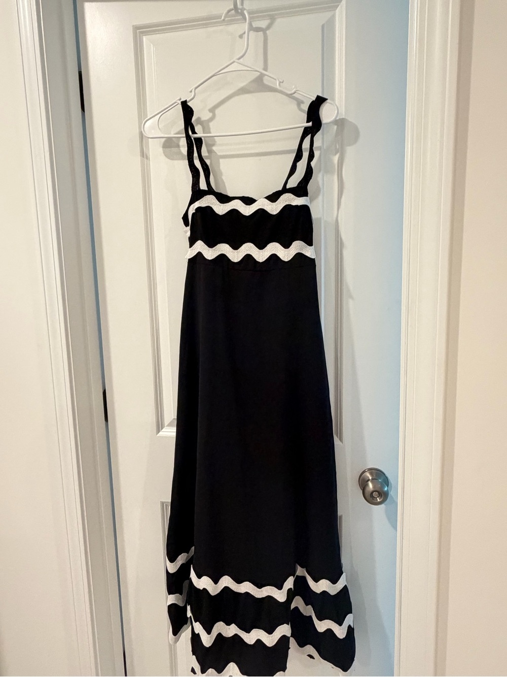 Sunday Black Maxi Dress with White Wavy Trim